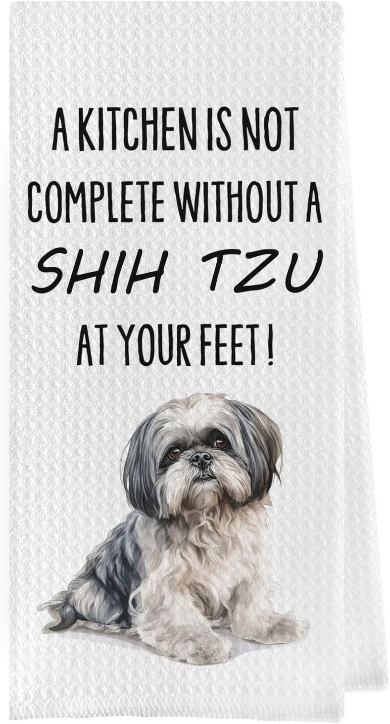 Geqtt Shih Tzu Dish Towels - Funny Shih Tzu Decorative Waffle Weave Kitchen Towels, Shih Tzu Gifts Hand Tea Towels, Shih Tzu Gifts (16×24 Inches) - Image 1